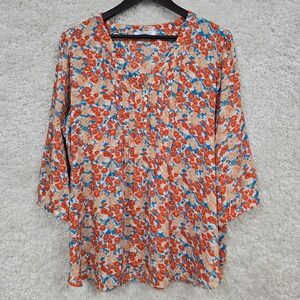 Rose & Olive Womens Floral Peasant Blouse Size 1X Statement Boho Vacation